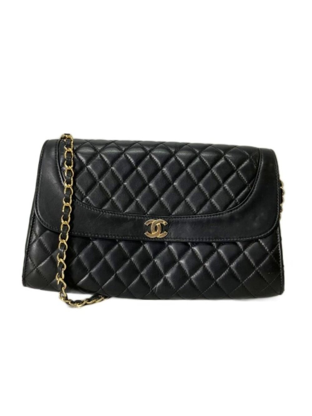 Chanel Maxi Quilted Lambskin Chain Shoulder Bag Vintage Black